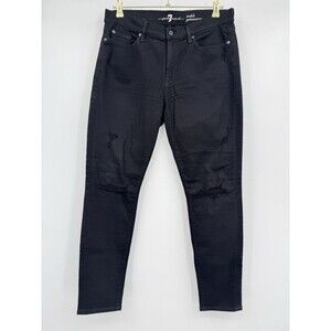 7 For All Mankind Ankle Gwenevere Jeans Black Distressed Skinny Stretch Size 31